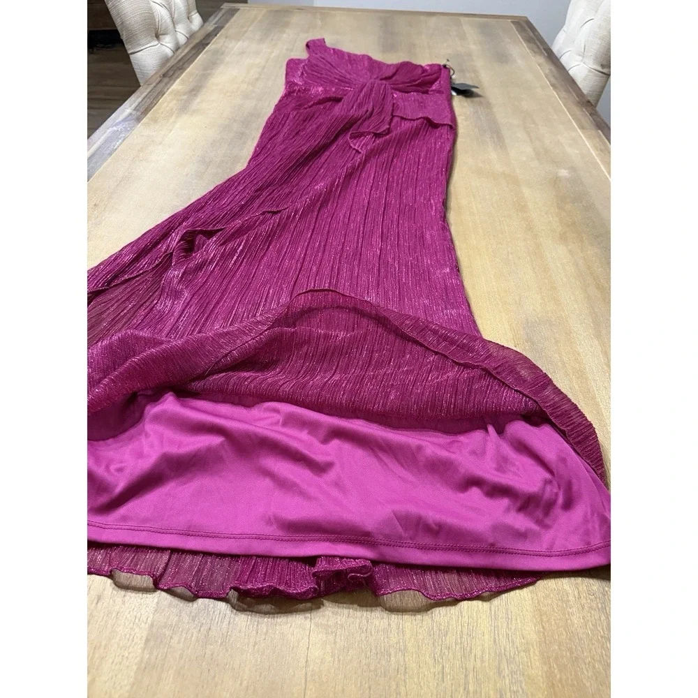 Adrianna Papell Stardust One-Shoulder Gathered Gown Magenta Pink Size 10 - Picture 14 of 16